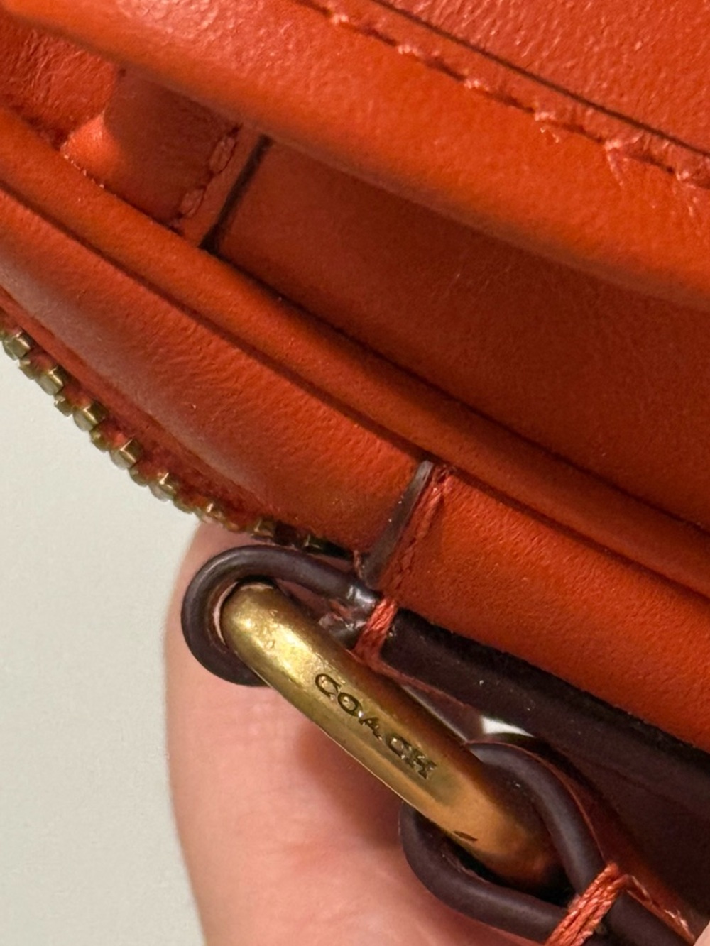 Coach Heritage Orange Smooth Leather Crossbody Turnlock Camera Bag Striped Strap - Picture 12 of 13